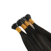 SUYYA I-Tip Extensions 100% Remy Human Hair Stick Tip Cold Fusion Hair Natural Black (#1B）
