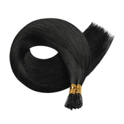 SUYYA Virgin Human Hair Prebonded I Tip Extensions Stick Tip Cold Fusion Hair Jet Black (#1)