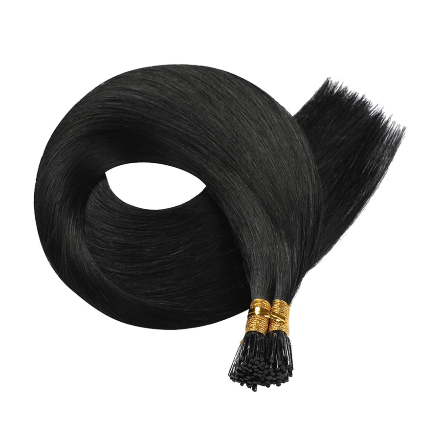 SUYYA Virgin Human Hair Prebonded I Tip Extensions Stick Tip Cold Fusion Hair Jet Black (#1)