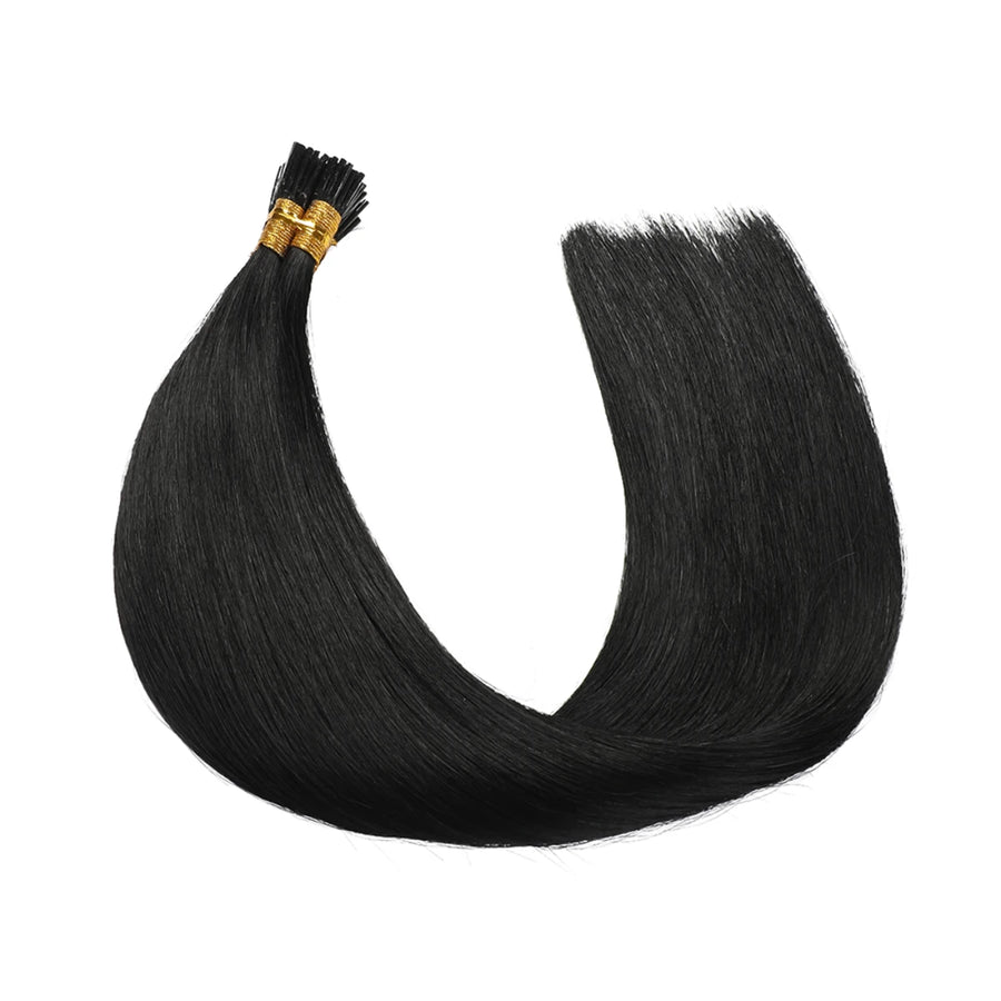 SUYYA Virgin Human Hair Prebonded I Tip Extensions Stick Tip Cold Fusion Hair Jet Black (#1)