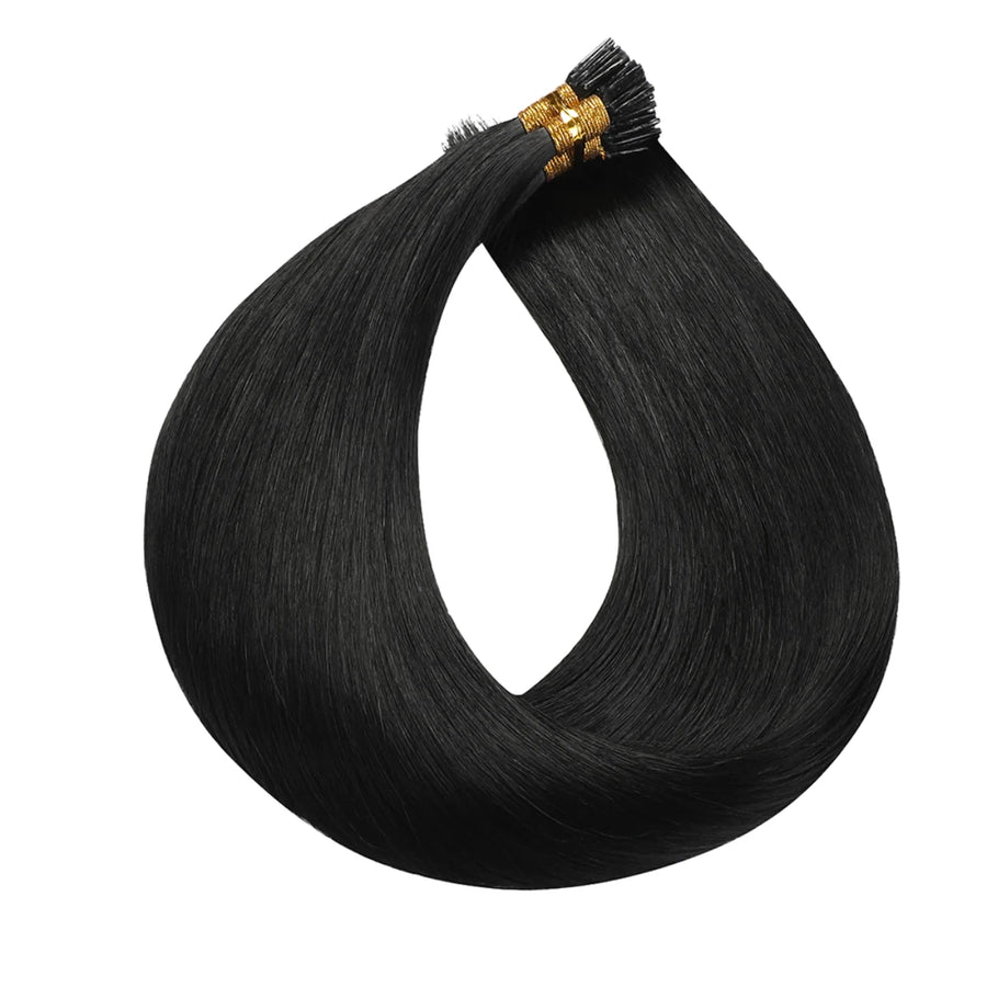 SUYYA Virgin Human Hair Prebonded I Tip Extensions Stick Tip Cold Fusion Hair Jet Black (#1)