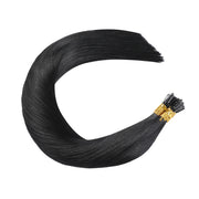 SUYYA Virgin Human Hair Prebonded I Tip Extensions Stick Tip Cold Fusion Hair Jet Black (#1)