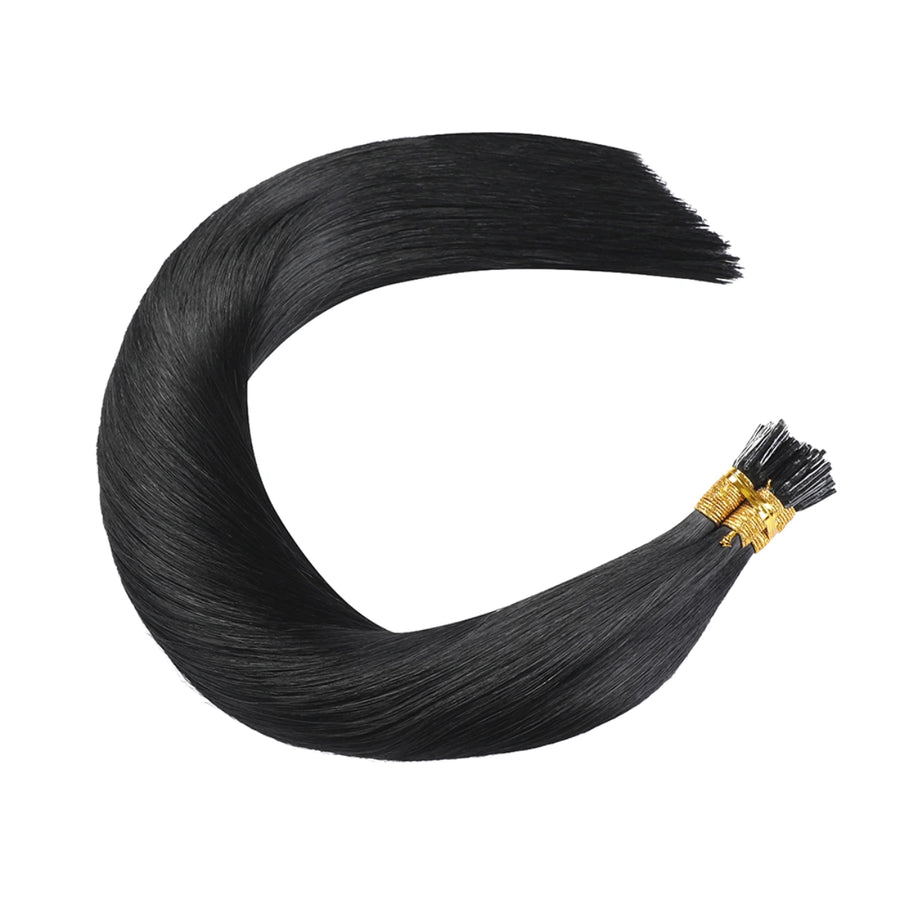 SUYYA Virgin Human Hair Prebonded I Tip Extensions Stick Tip Cold Fusion Hair Jet Black (#1)