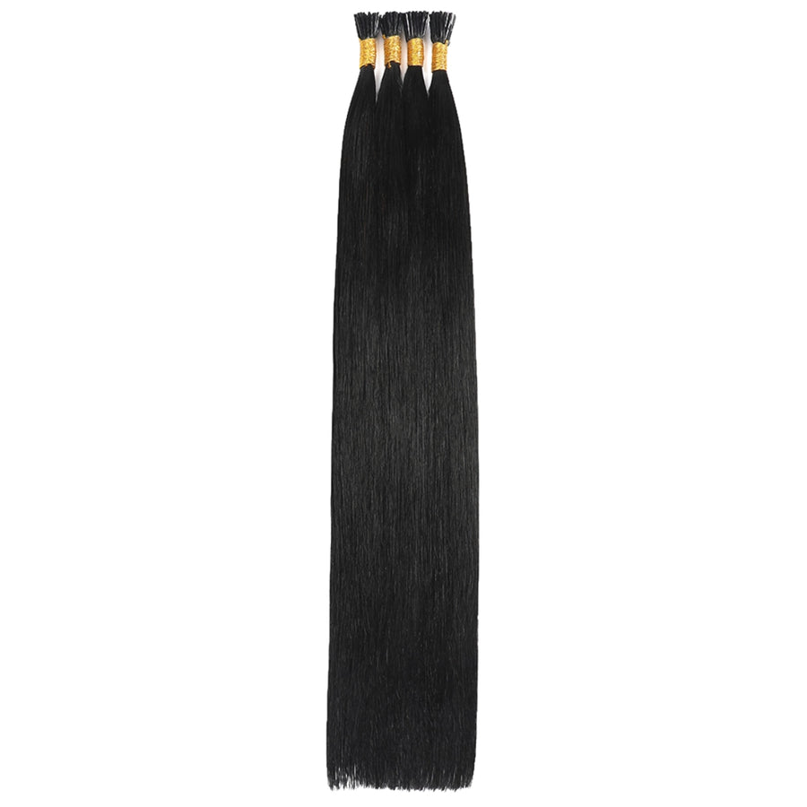 SUYYA Virgin Human Hair Prebonded I Tip Extensions Stick Tip Cold Fusion Hair Jet Black (#1)