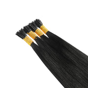 SUYYA Virgin Human Hair Prebonded I Tip Extensions Stick Tip Cold Fusion Hair Jet Black (#1)