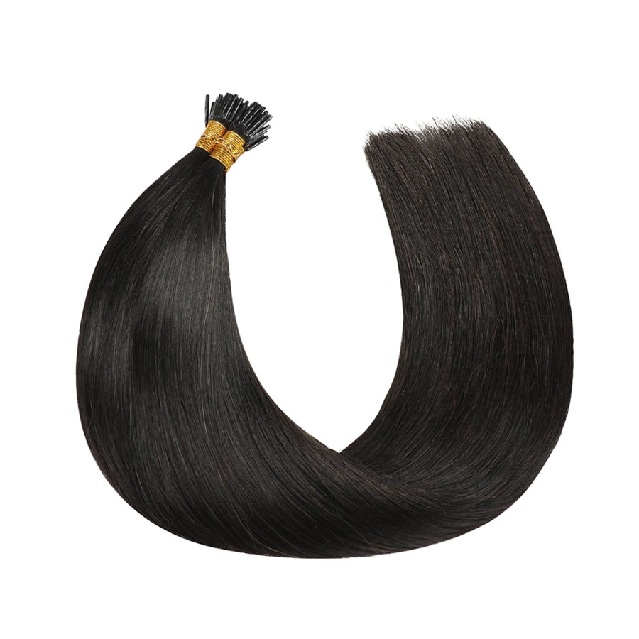 SUYYA I-Tip Extensions 100% Remy Human Hair Stick Tip Cold Fusion Hair Natural Black (#1B）