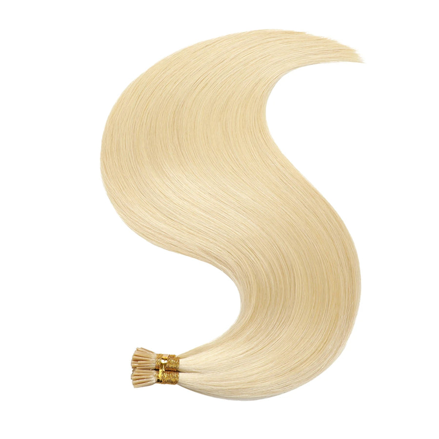 SUYYA Virgin Human Hair Prebonded I Tip Extensionsr Stick Tip Cold Fusion Hair Bleach Blonde (#613)