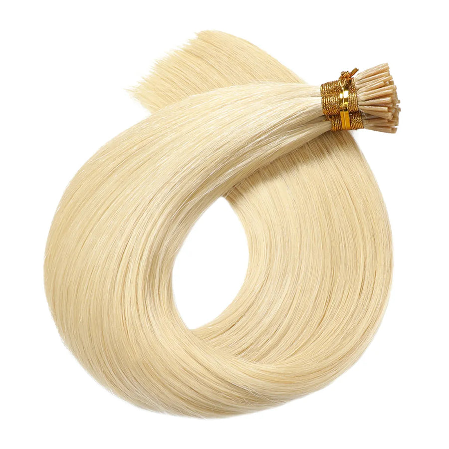 SUYYA Virgin Human Hair Prebonded I Tip Extensionsr Stick Tip Cold Fusion Hair Bleach Blonde (#613)