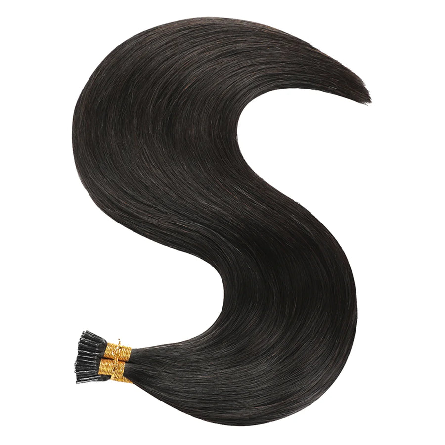 SUYYA I-Tip Extensions 100% Remy Human Hair Stick Tip Cold Fusion Hair Natural Black (#1B）