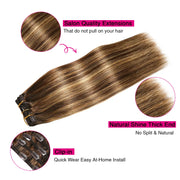 Chocolate Brown / Caramel Blonde Balayage (#P4/27/T4) Suyya Human Clip In Hair Extensions