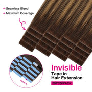 SUYYA Remy Invisible Tape ins (#P4/27/T4) Balayage Chocolate Brown / Caramel Blonde Hair Extensions 20Pcs