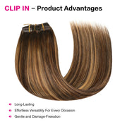 Chocolate Brown / Caramel Blonde Balayage (#P4/27/T4) Suyya Human Clip In Hair Extensions
