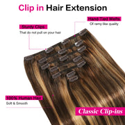 Chocolate Brown / Caramel Blonde Balayage (#P4/27/T4) Suyya Human Clip In Hair Extensions