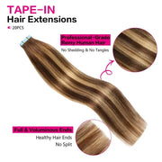 Suyya Hair  Chocolate Brown / Caramel Blonde Balayage (#P4/27/T4) Tape-In Hair Extensions | 20Pcs