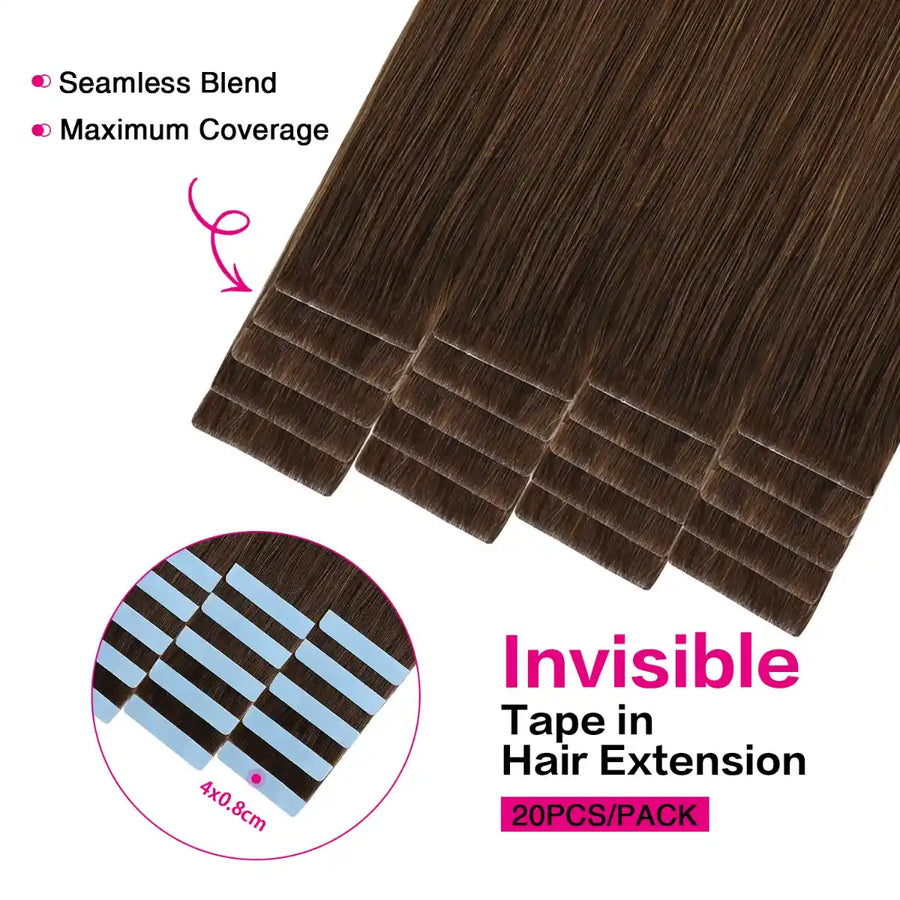 SUYYA Invisible Tape ins (#4) Chocolate Brown Hair Extensions 20Pcs