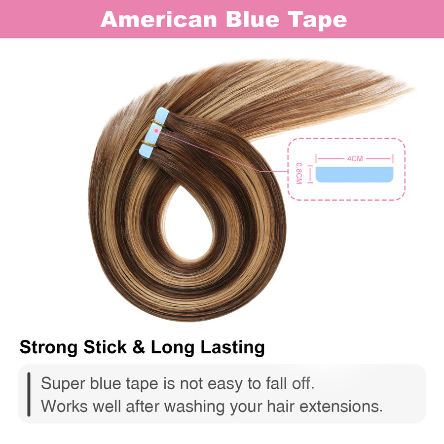Chocolate Brown / Caramel Blonde Balayage (#P4/27/T4) Tape-In Hair Extensions | 20Pcs