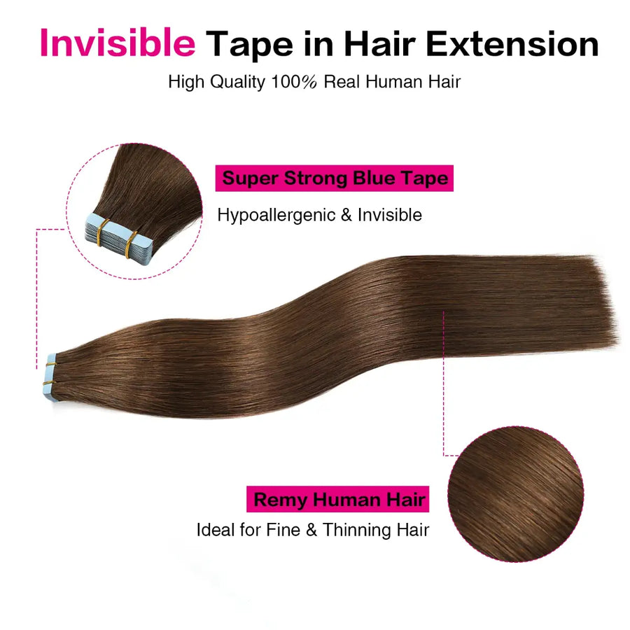 SUYYA Invisible Tape ins (#4) Chocolate Brown Hair Extensions 20Pcs