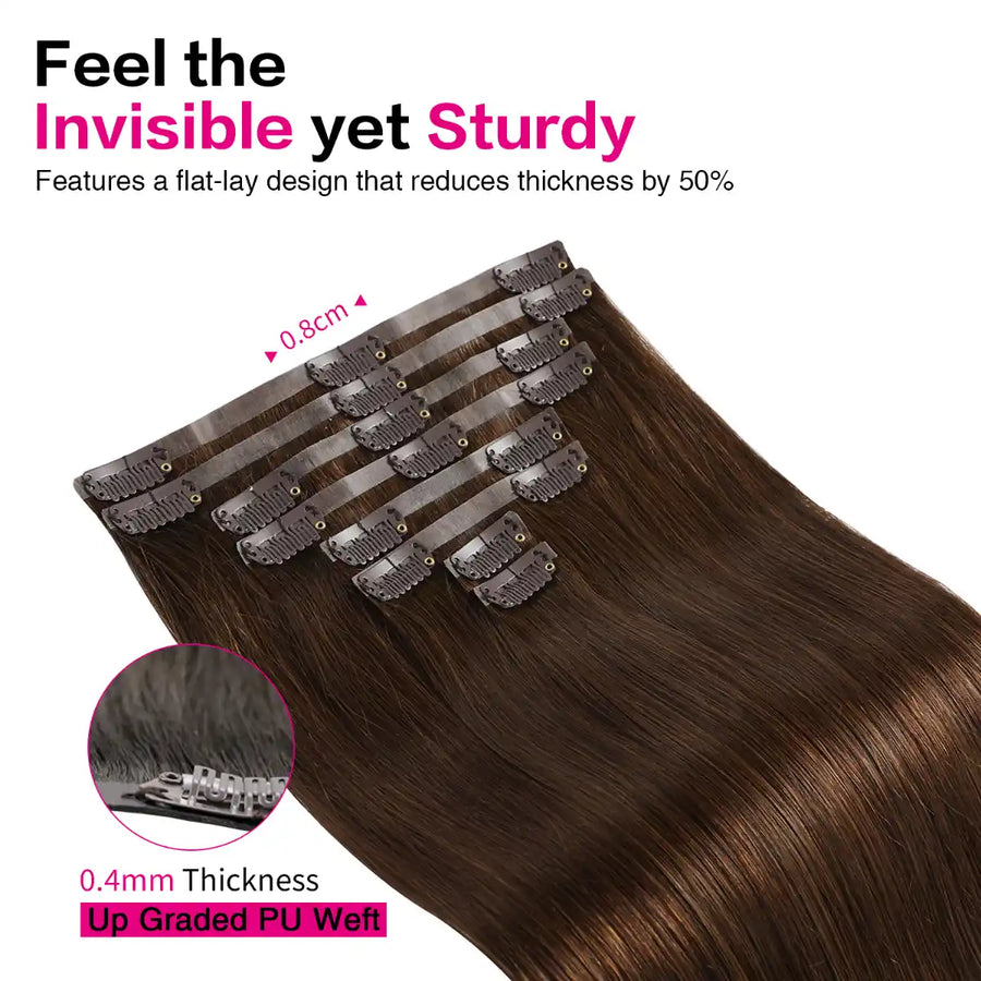 Suyya Seamless Chocolate Brown (#4) 8Pcs Clip In Hair Extensions