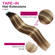 SUYYA Darkest Brown / Chestnut Brown / Light Blonde Balayage (#P6/16/T2) Tape-In Hair Extensions | 20Pcs