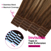 SUYYA Human Invisible Tape ins (#P6/613/T4) Balayage Chocolate Brown / Bleach Blonde / Chestnut Brown Hair Extensions 20Pcs