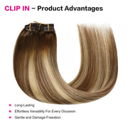 Suyya Human Clip In (#P6/613/T4) Chocolate Brown / Bleach Blonde / Chestnut Brown Balayage Hair Extensions