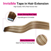 SUYYA Human Invisible Tape ins (#P6/613/T4) Balayage Chocolate Brown / Bleach Blonde / Chestnut Brown Hair Extensions 20Pcs