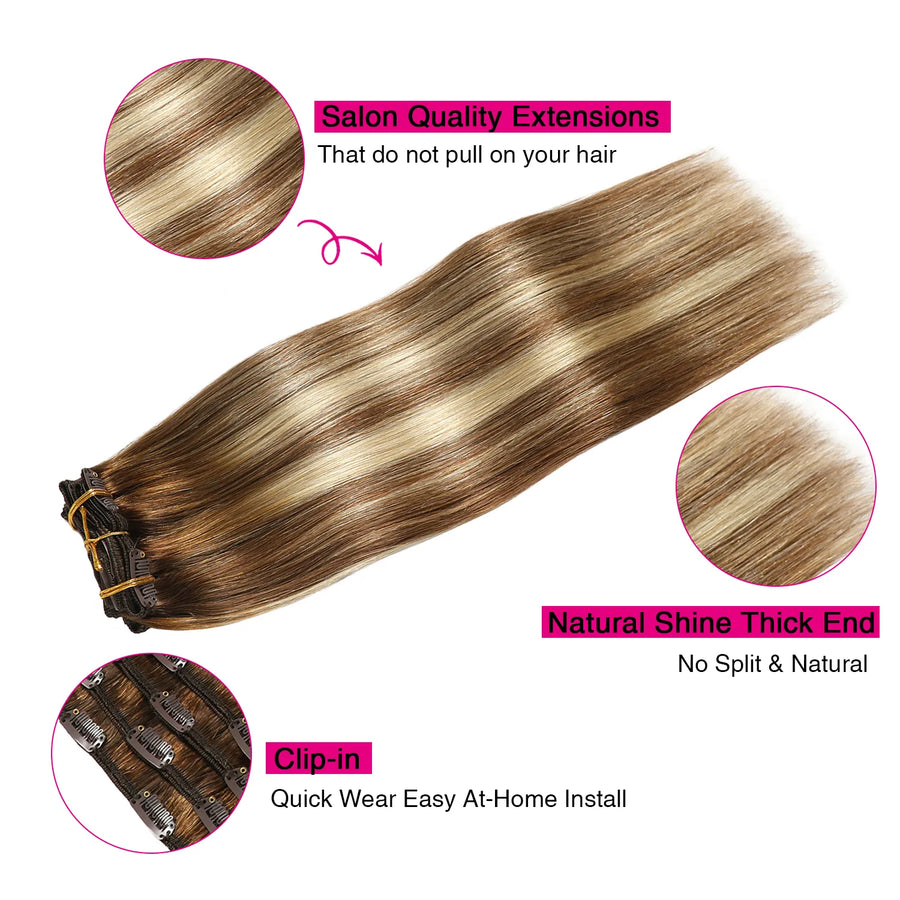 Suyya Human Clip In (#P6/613/T4) Chocolate Brown / Bleach Blonde / Chestnut Brown Balayage Hair Extensions