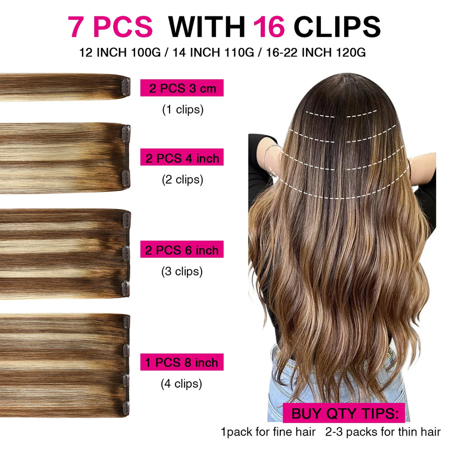 Suyya Human Clip In (#P6/613/T4) Chocolate Brown / Bleach Blonde / Chestnut Brown Balayage Hair Extensions