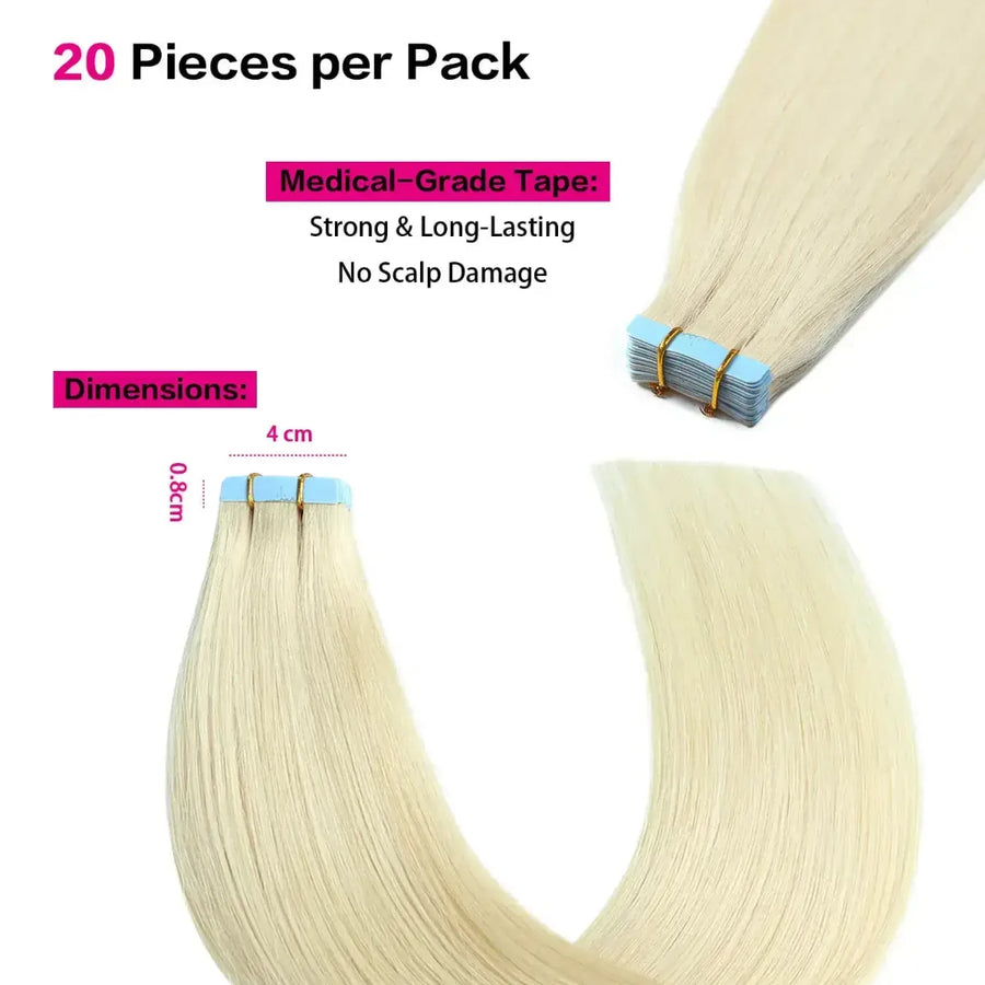SUYYA Platinum Blonde (#60) Tape-In Hair Extensions | 20Pcs
