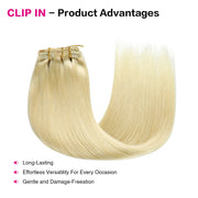 Suyya Hair  Remy Human Hair Platinum Blonde (#60) Clip In Hair Extensions