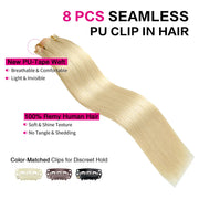 Suyya Seamless Clip In Platinum Blonde (#60) 8Pcs Human Virgin  Hair Extensions