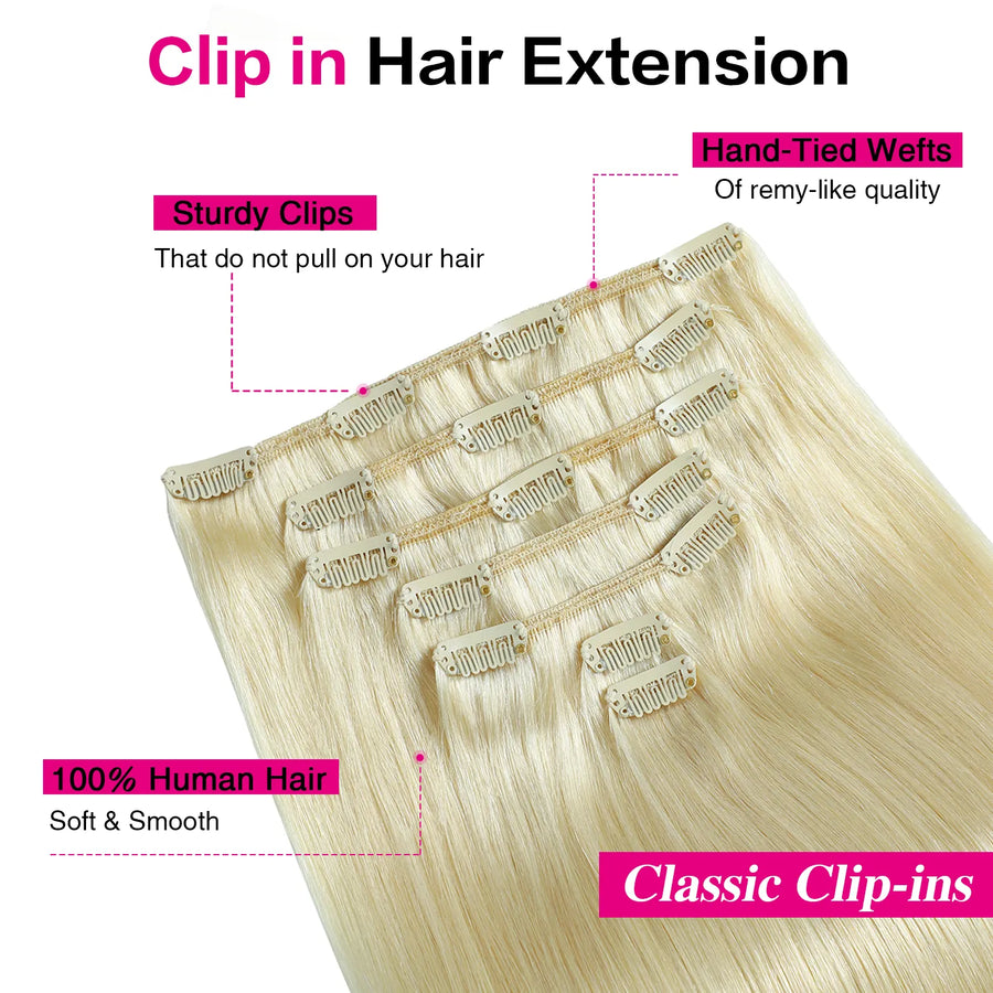 Suyya Hair  Remy Human Hair Platinum Blonde (#60) Clip In Hair Extensions