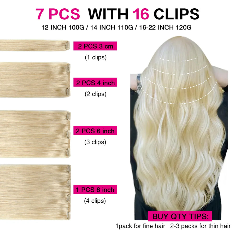 Suyya Hair  Remy Human Hair Platinum Blonde (#60) Clip In Hair Extensions