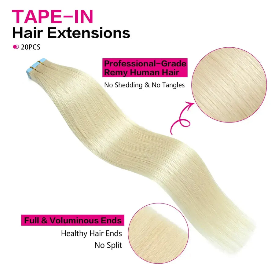 SUYYA Platinum Blonde (#60) Tape-In Hair Extensions | 20Pcs