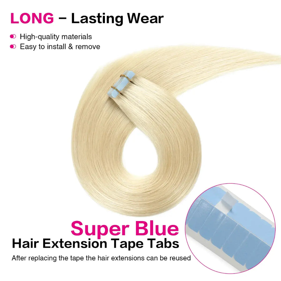 SUYYA Invisible Tape ins  (#60) Platinum Blonde Human Hair Extensions 20Pcs