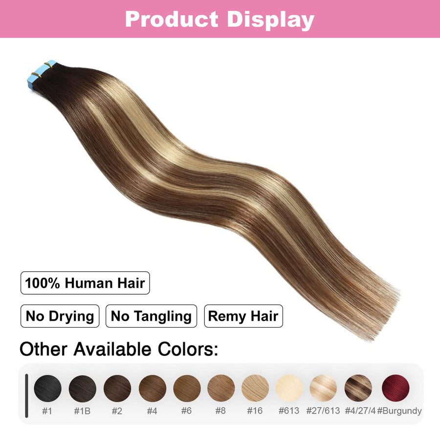 Darkest Brown / Chestnut Brown / Light Blonde Balayage (#P6/16/T2) Tape-In Hair Extensions | 20Pcs