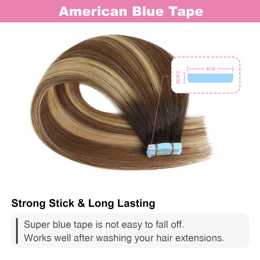 Darkest Brown / Chestnut Brown / Light Blonde Balayage (#P6/16/T2) Tape-In Hair Extensions | 20Pcs