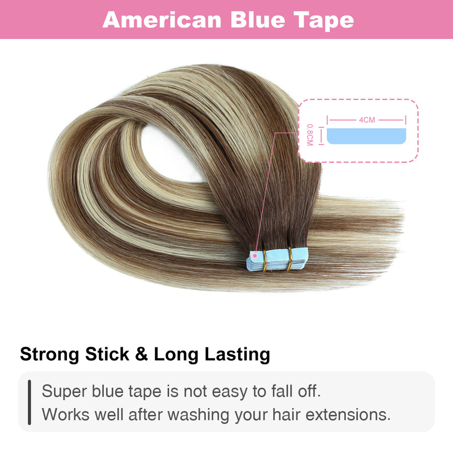Chocolate Brown / Bleach Blonde / Chestnut Brown Balayage (#P6/613/T4) Tape-In Hair Extensions | 20Pcs