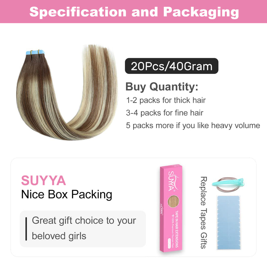 Chocolate Brown / Bleach Blonde / Chestnut Brown Balayage (#P6/613/T4) Tape-In Hair Extensions | 20Pcs