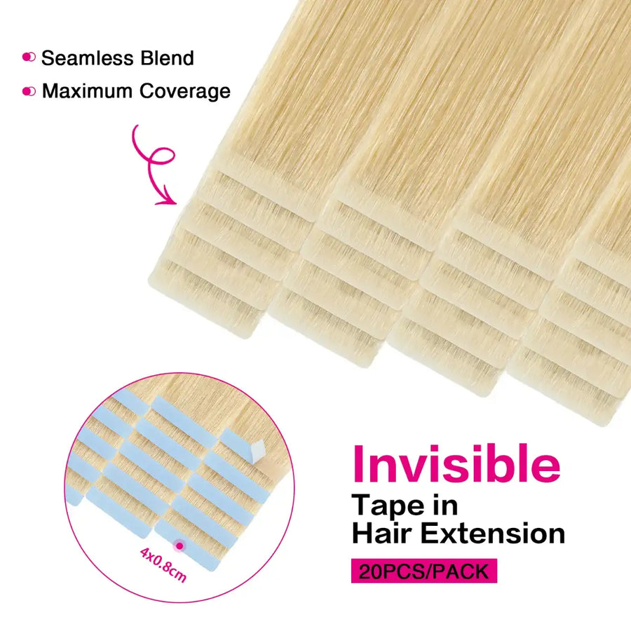 SUYYA Invisible Tape ins Bleach Blonde (#613)  Human Hair Extensions 20Pcs