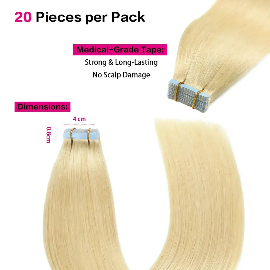 SUYYA Bleach Blonde (#613) Tape-In Hair Extensions | 20Pcs