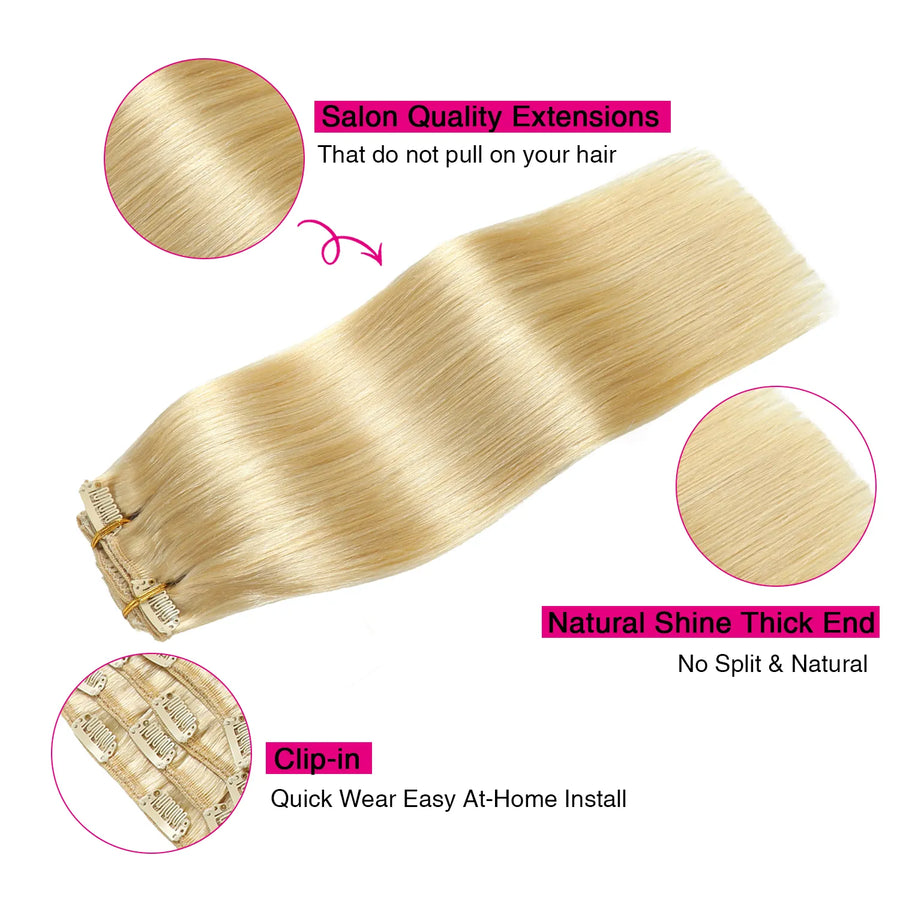 Bleach Blonde (#613) Clip In Hair Extensions Suyya Human Hair