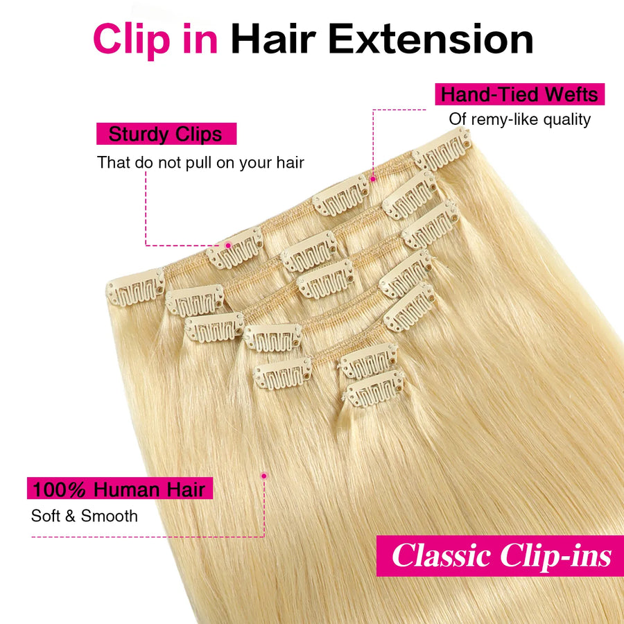 Bleach Blonde (#613) Clip In Hair Extensions Suyya Human Hair