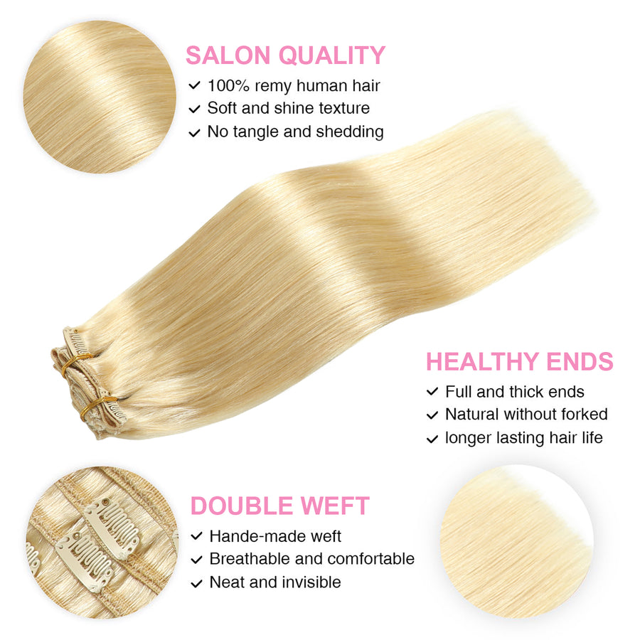 Bleach Blonde (#613) Clip In Hair Extensions