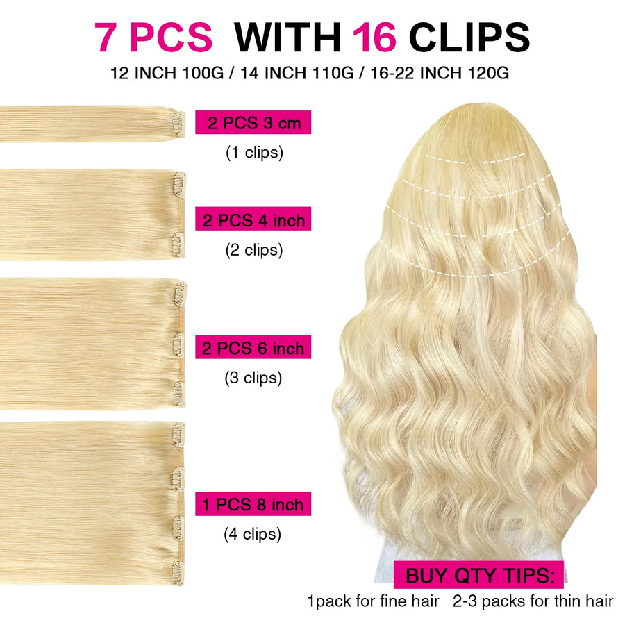 Bleach Blonde (#613) Clip In Hair Extensions Suyya Human Hair