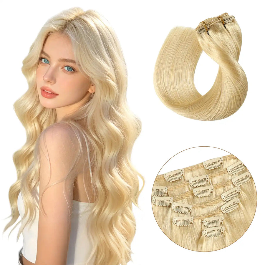 Bleach Blonde (#613) Clip In Hair Extensions Suyya Human Hair