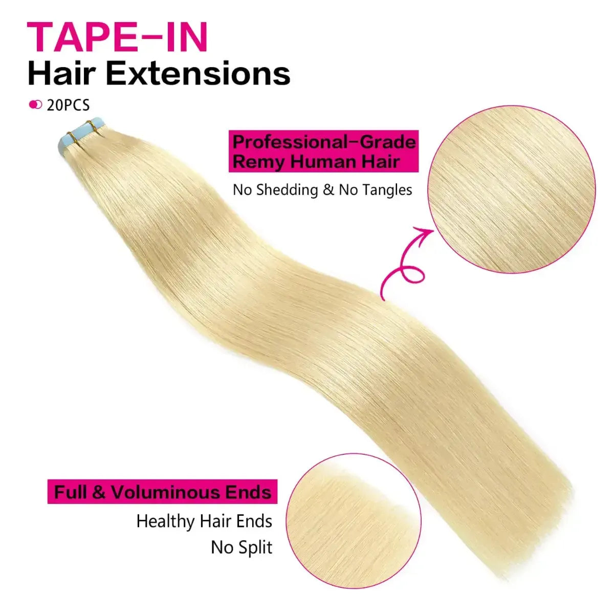 SUYYA Bleach Blonde (#613) Tape-In Hair Extensions | 20Pcs