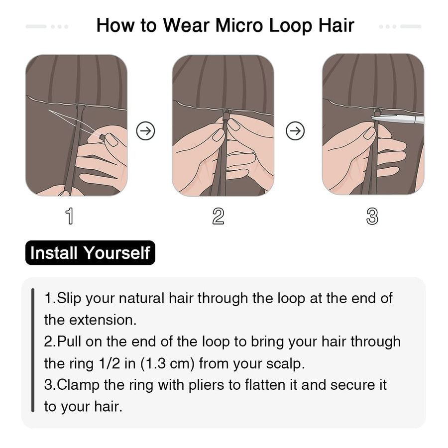 Jet Black (#1) Micro Loop Hair Extensions