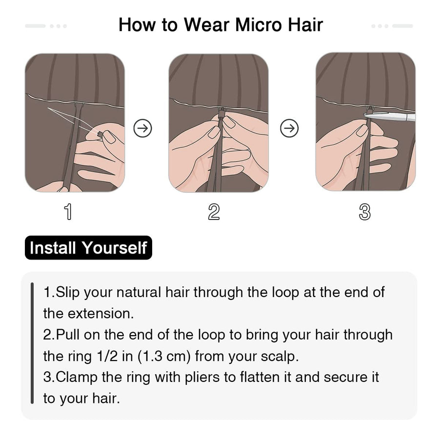 Darkest Brown (#2) Micro Loop Hair Extensions