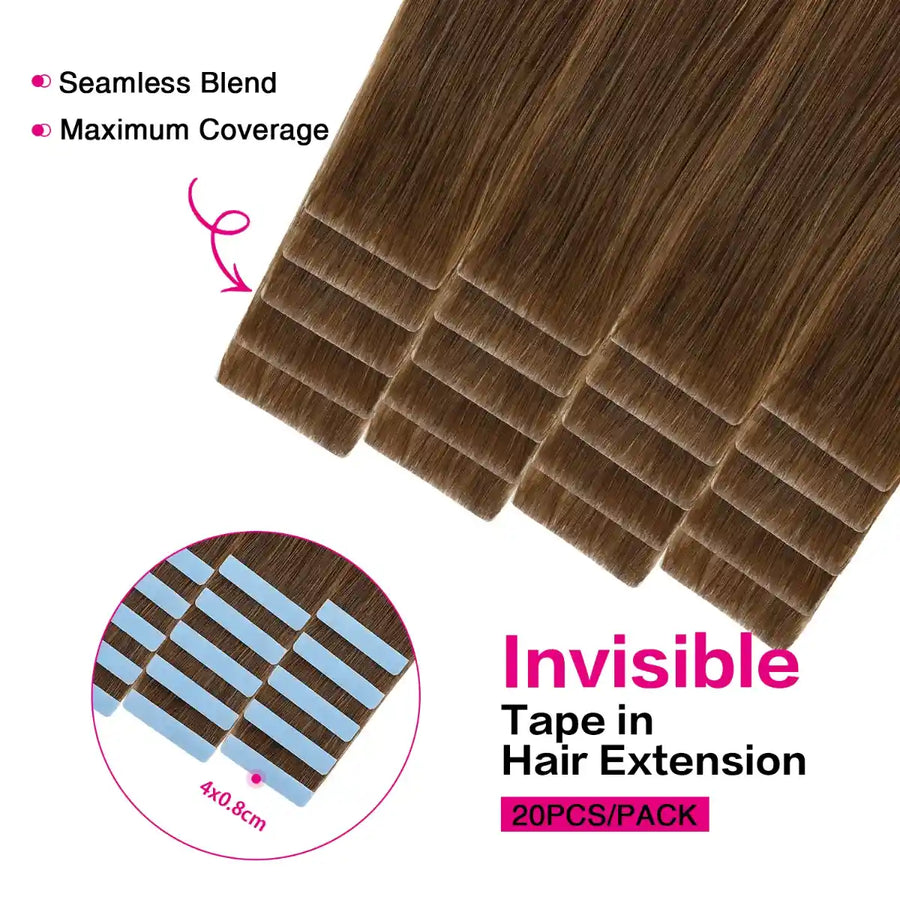 SUYYA Invisible Tape ins (#6) Chestnut Brown Human Hair Extensions 20Pcs